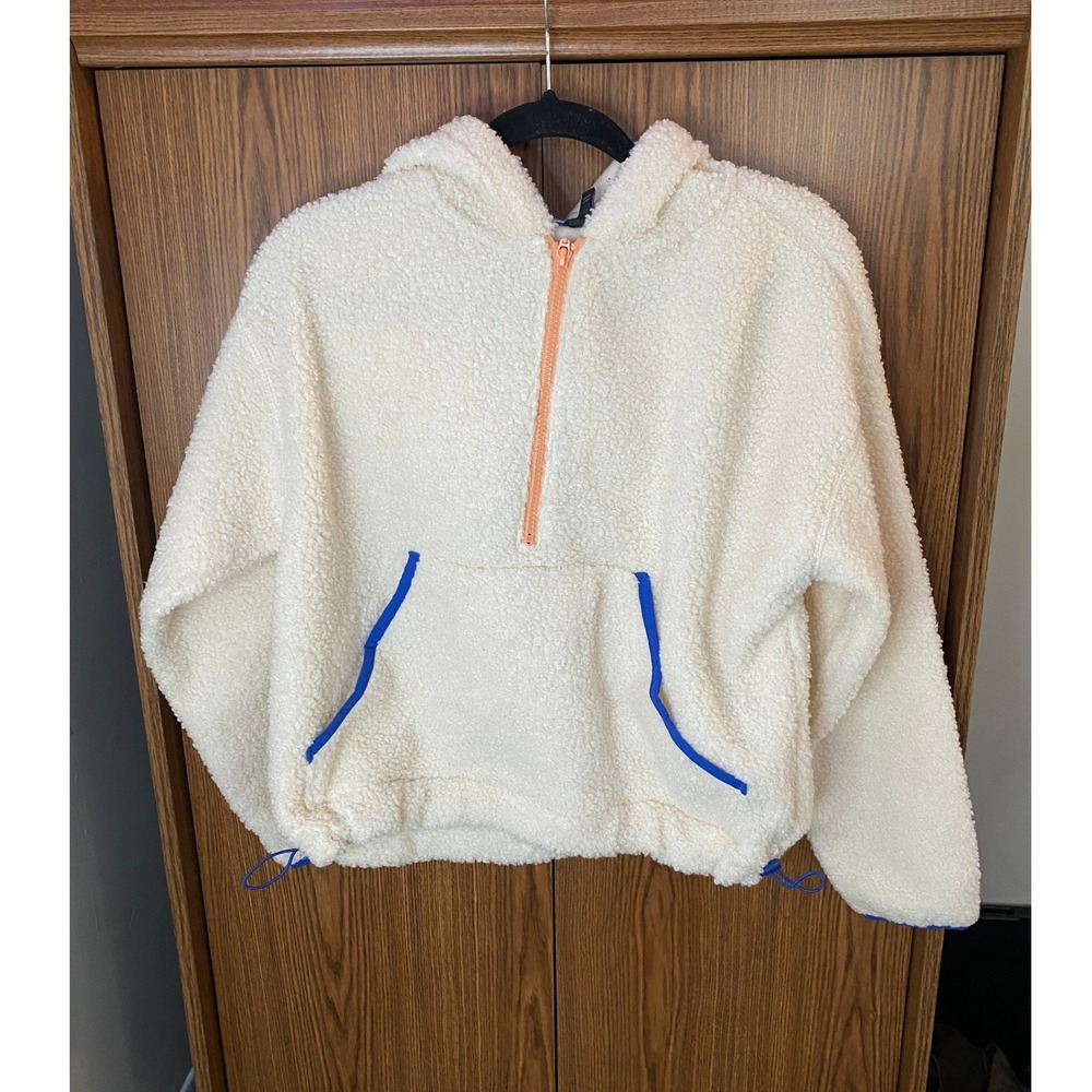 Wild Fable Sherpa Hoodie Women XS Cream Quarter Zip Colorblock Fleece Pullover